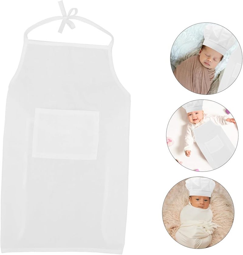 Newborn Chef Costume Adorable White Apron Hat Photography Props Small Size - Image 3